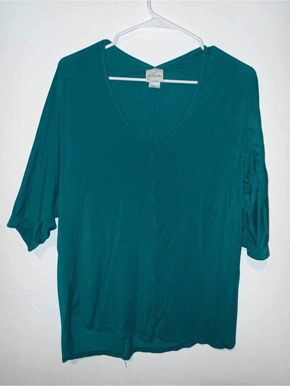 Freeloader Teal V-Neck Top | Relaxed Fit Rolled Sleeve Tee | Boutique Style